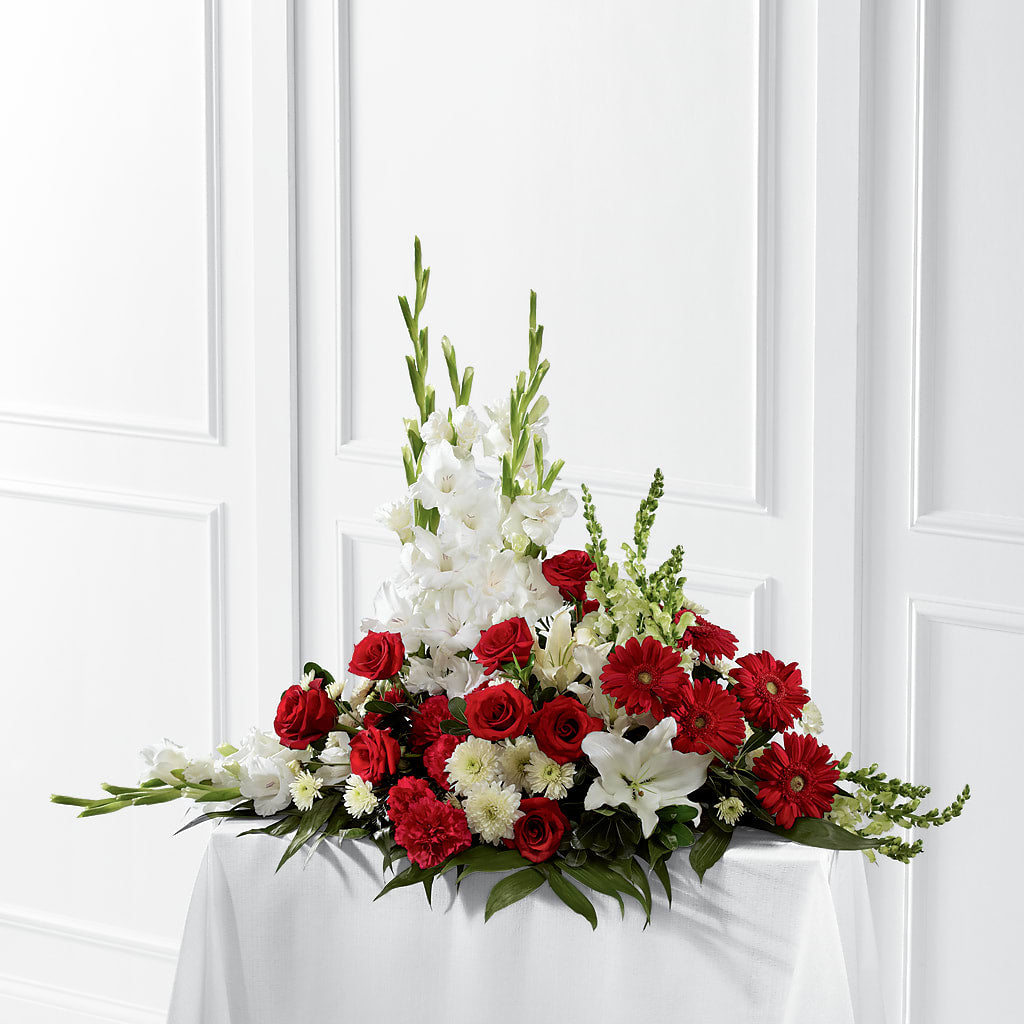 Crimson & White Arrangement – City Line Florist, New Hyde Park NY
