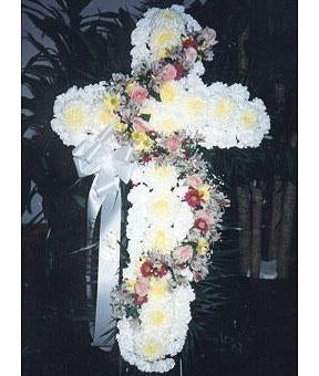 Cross With Exotic Flower Ribbon Design
